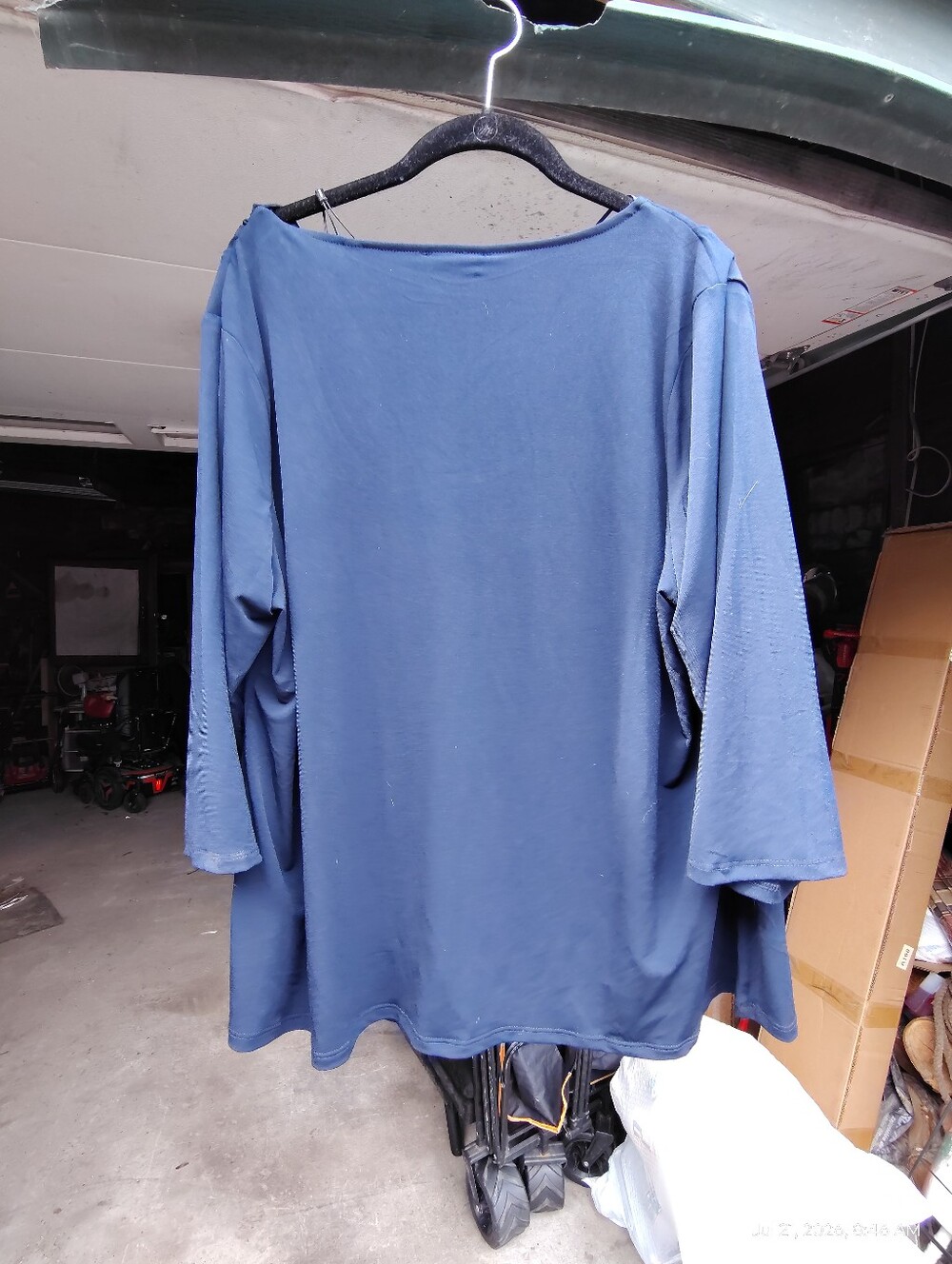 Tahari Navy Blue Long Sleeve Boatneck Top